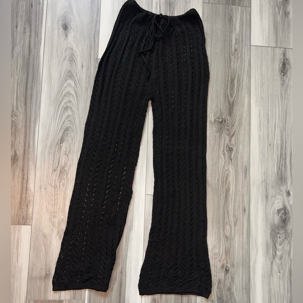 Black Crochet Knit Pants